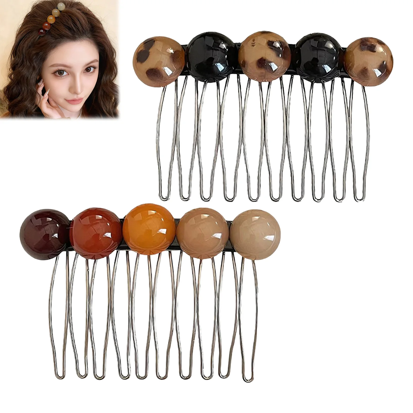 

Korean Style Simple Bead Hair Comb Clips With Decor For Women Stylish Alloy 7cm Bangs Flyaways Fashion Hair Management Tool