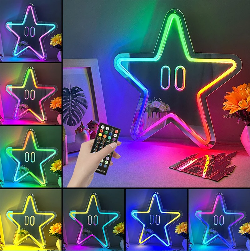 Imagem -02 - Espelho Neon Led Sign Lights para Decoração de Quarto Decoração de Festa Cor Ajustável Start Cloud Love Shape Neon Nightlamp Bluetooth App