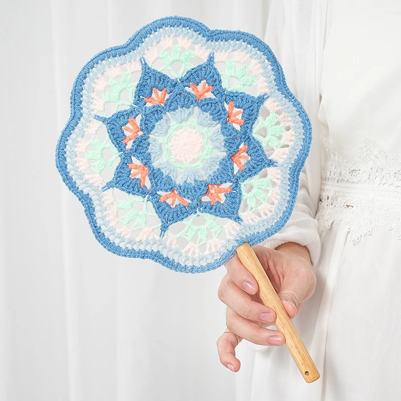 Hand-Crocheted Ancient Style Round Wool Fan Chinese Style Dunhuang Fan Gifts for Girlfriends Wedding Party Home Decoration