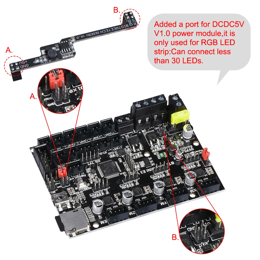 Bigtreetech btt dcdc5v v1.0 módulo de potência peças impressora 3d para skr mini e3 v2.0/v3.0 placa-mãe rgb lâmpada tira led impressora 3d