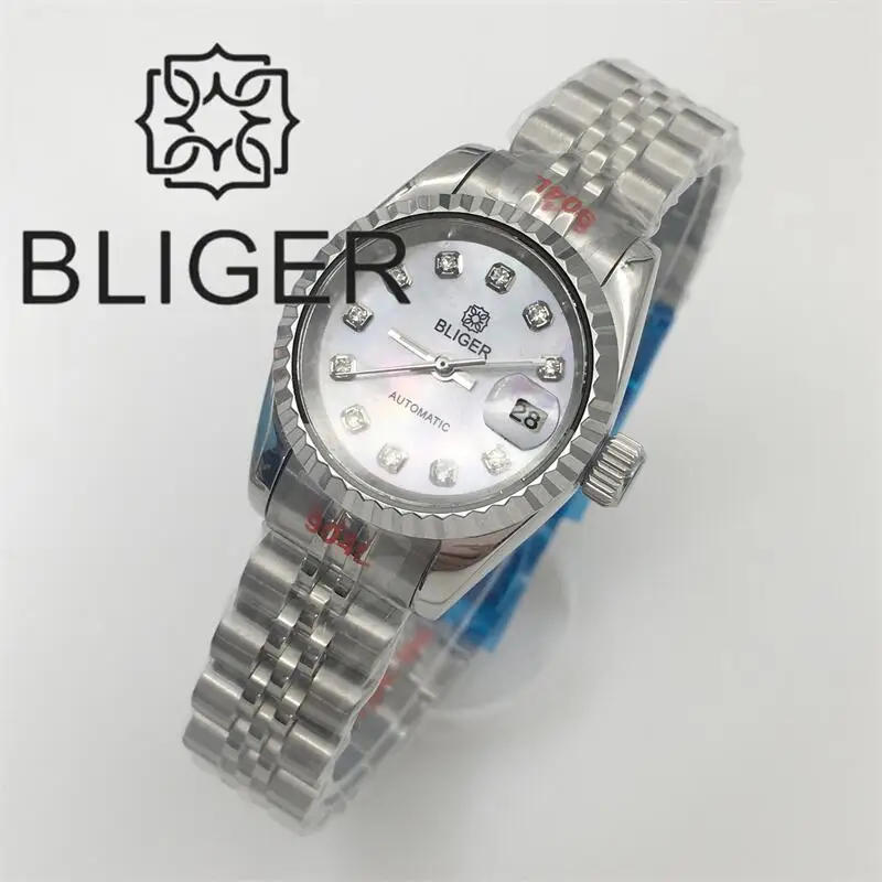 BLIGER 26mm Women\'s Watch NH05A Mother of Pearl MOP Gold Plate Sapphire Crystal Fit Lady\'s Birthday Gift