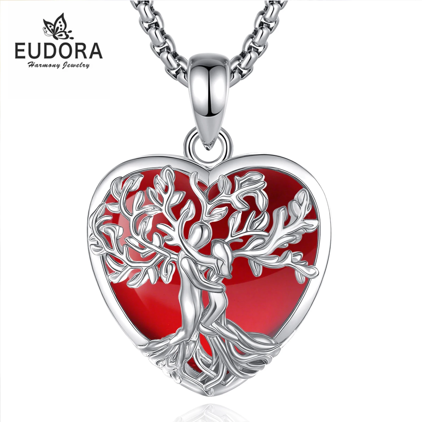 

Eudora Древо Жизни пара Ожерелье для объятий Сердолик Исцеляющий Камень Кристалл Любовь Кулон Духовные Ювелирные Изделия Подарок для Женщин Мужчин