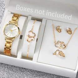 6PCS/Set Simple Scale Dial Women's Watch Fashion Gold Steel Band Quartz Watches Jewelry Set（Without Box）