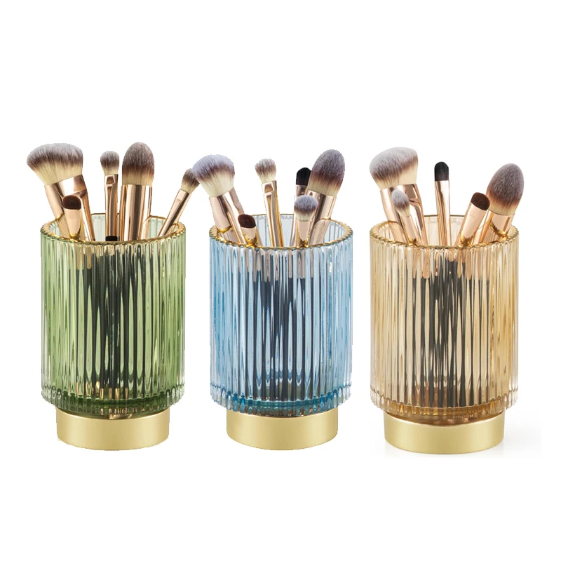 Makeup brush holder, Glass makeup brush holder, pen, pencil, eyeliner, bathroom counter, dresser, bedroom, office storage cup