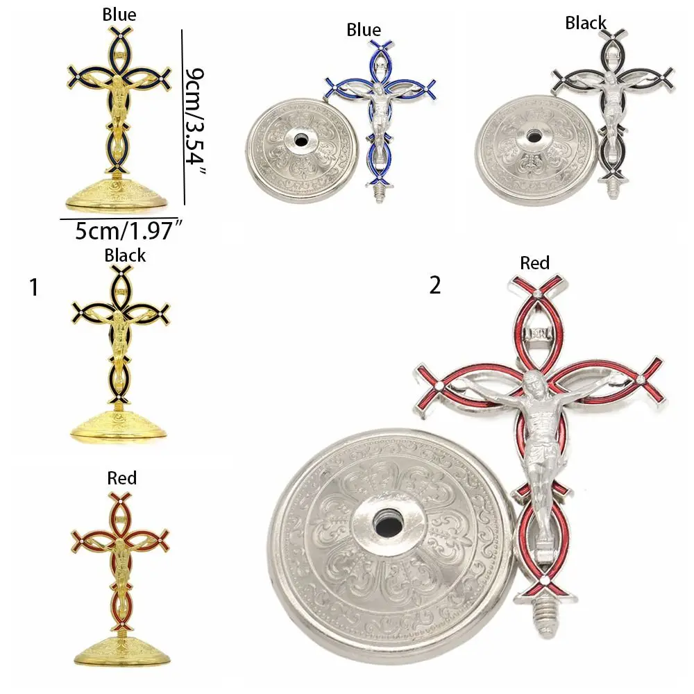 크리에이티브 스탠드 교회 십자가 장식품, 변색 없음, 수제 합금 십자가 장식품, 내구성 도금 금 조각상 데스크탑