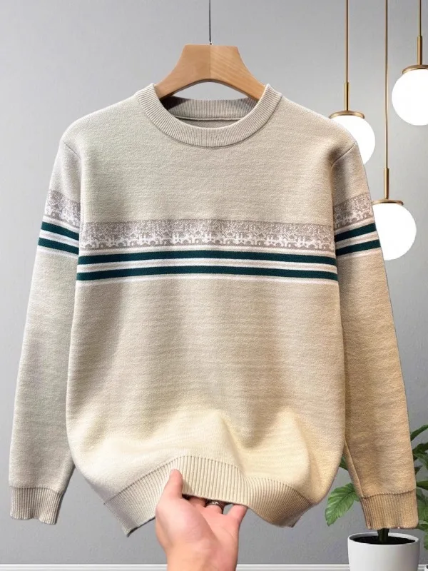 

Slim Fit Men's Knitted Sweater round Ne Stripe Pattern Casual Sle Inner Wear Faionable Korean Brand Autumn Winter New A...