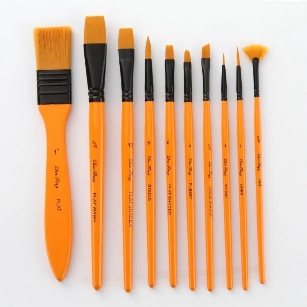 10Pcs/set Nylon Hair Tips Paint Brushes Set Multifunctional Professional Acrylic Oil Painting Brushes Gouache Anti-Shedding