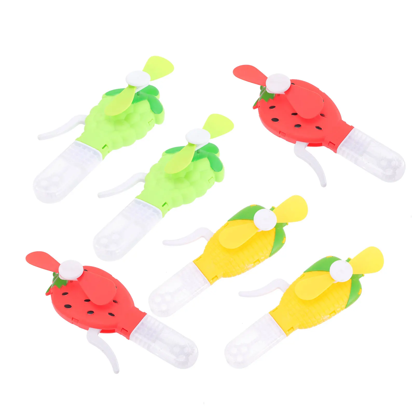 

6 Pcs Hand Pressed Bubble Fan Mini Plastic Blower Kids Cooling Portable Lightweight Outdoor Indoor Toy Cartoon Design Safe Long