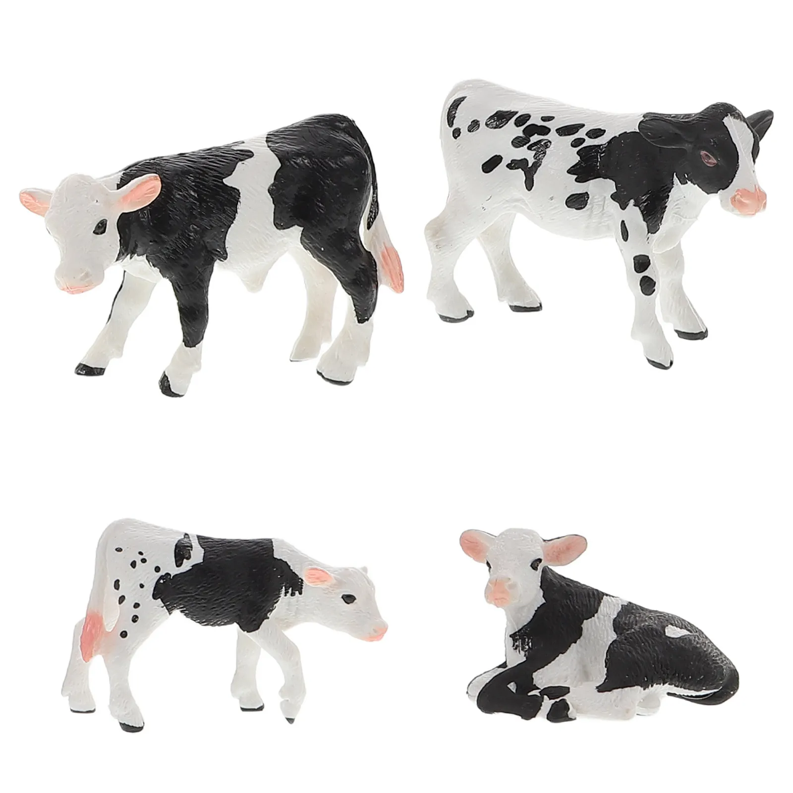 4Pcs Realistic Animal Simulation Farm Cow Calf Figures Educational Kids Learning Cognition Cake Decoration Miniature Landscape