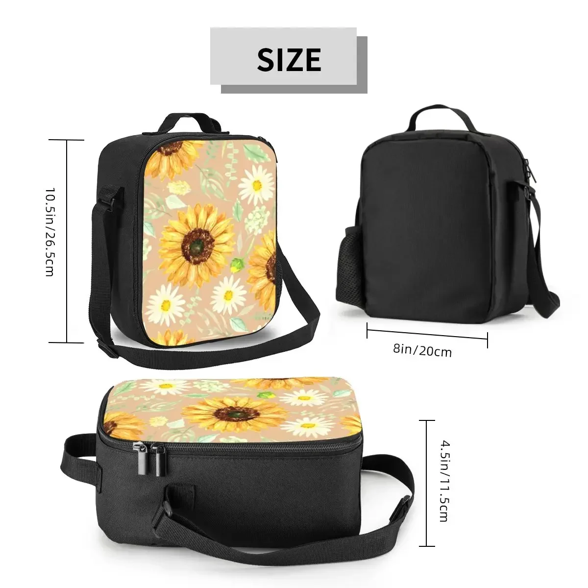 Bolsas de almuerzo con aislamiento térmico de girasoles y margaritas, bolsa de almuerzo portátil de flores florales para el trabajo, escuela, viaje, caja de comida Bento