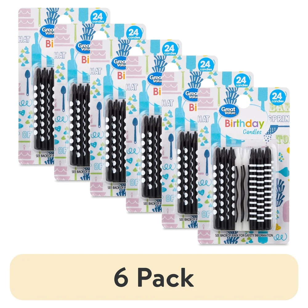 24 Count Black and White Birthday Candles Fun Patterns Ideal Celebrations Cake Decorations Perfect Birthdays Anniversaries