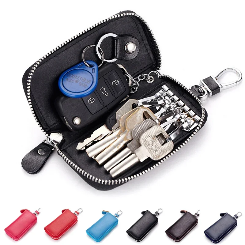 Genuine Leather Men Key Holder House Women Keychain Bag Organizer Car Key Case Pouch Multifunctional Small Wallet Mini Purse