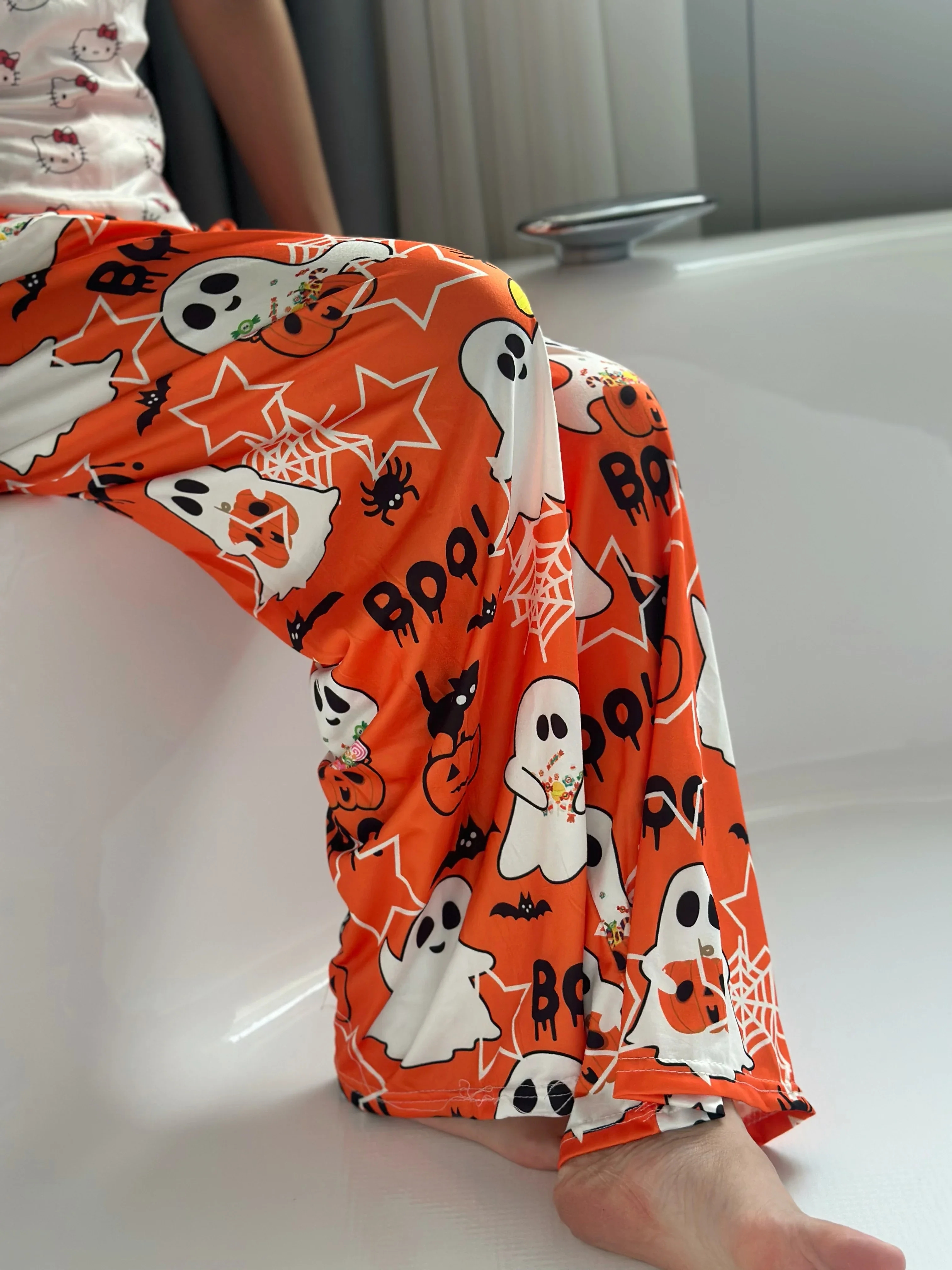 Halloween Hello Kitty Home Pants Cartoon Flannel Pajama Autumn Winter Casual Trousers Loose Pants Ghost Pumpkin Pants Gift view 2