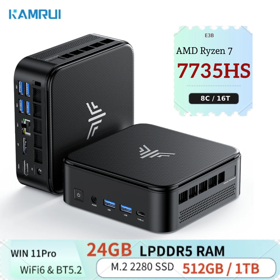 카므루이 미니 게이밍 PC AMD 라이젠7 7735HS 24GB LPDDR5 512GB/1TB M.2 SSD 마이크로 데스크탑 컴퓨터 최대 4.75GHz WiFi 6 BT5.2 4K PC 썸네일 7