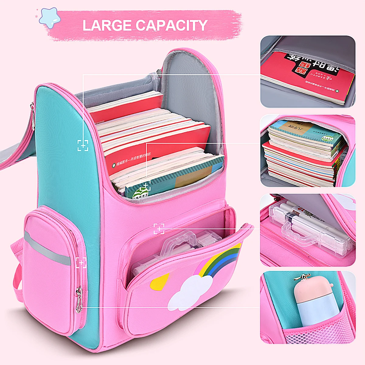 New CHILDREN\'S Elementary School Students Schoolbag 6-12 Years Old Boys and Girls Shoulders Backpack 1-6 Grades Unicorn Cute Wat