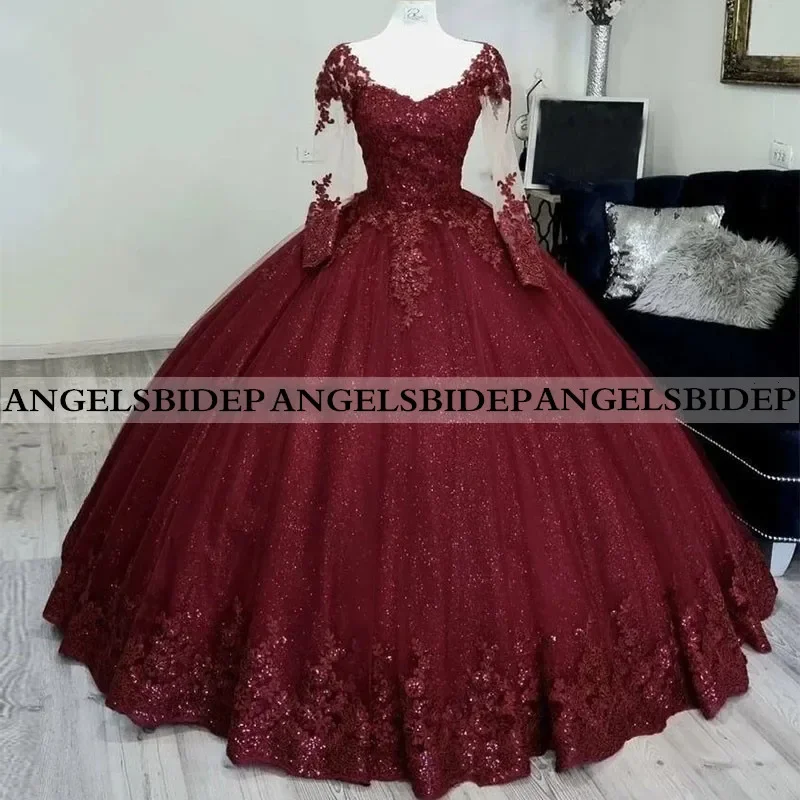 

Glittering Long Sleeves Ball Gown Quinceanera Dresses Vestidos De 15 Anos Sequin Appliques Formal Cinderella Birthday Party Hot