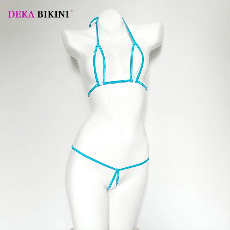 DEKA Transparent Micro Mini Bikini Set Mesh Teardrop Swimwear Women Thong Swimsuit Bandage Biquini Net Yarn Oval Halter