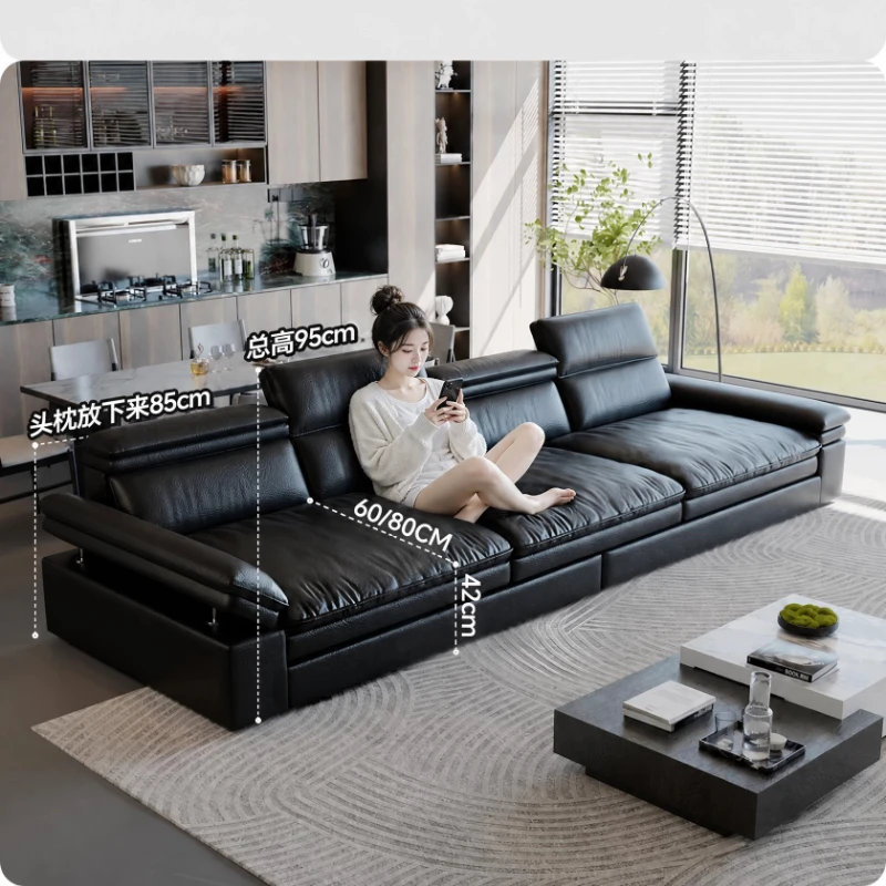 CX minimalist leather headrest adjustable sofa living room wide sitting deep sailing sofa