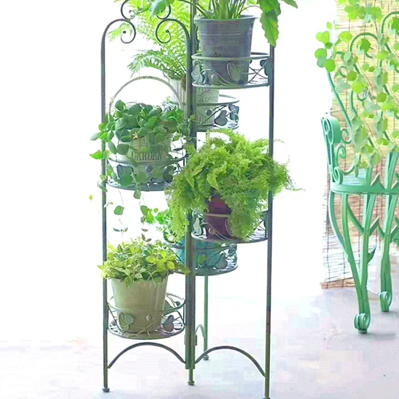 Flower Rack Multi-Layer Rotating Floor Garden Courtyard against the Wall Balcony Rack