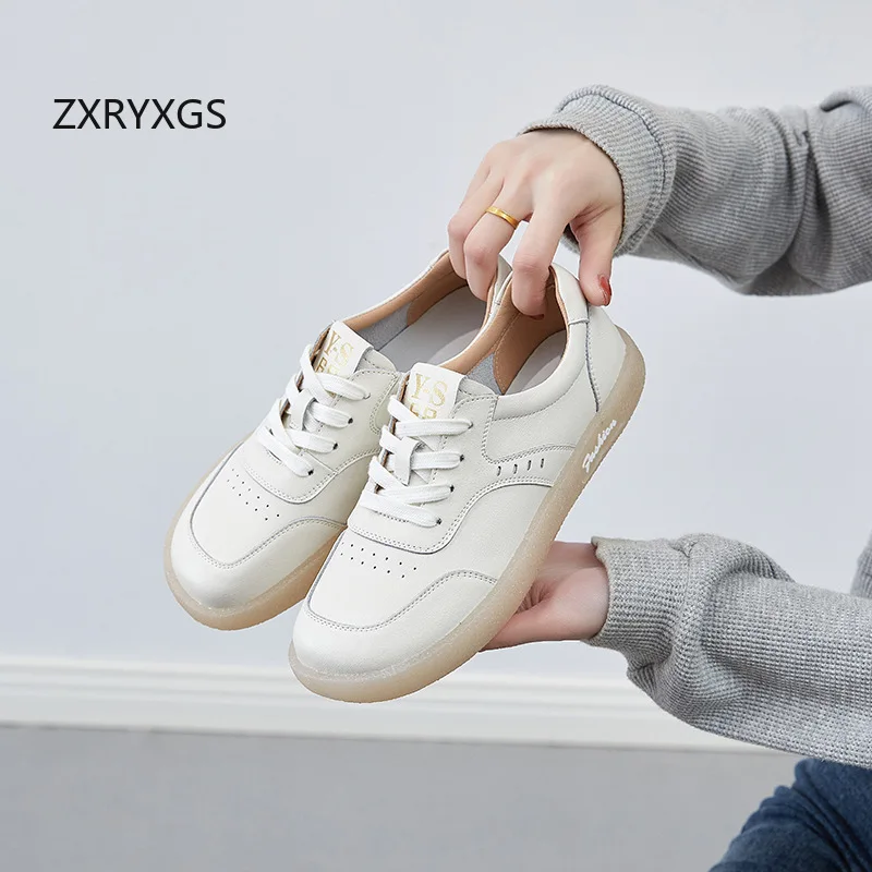 ZXRYXGS 2024 primavera Lace-up colori misti Sneakers in vera pelle scarpe basse scarpe Casual donna moda Sneaker Large Szie 43