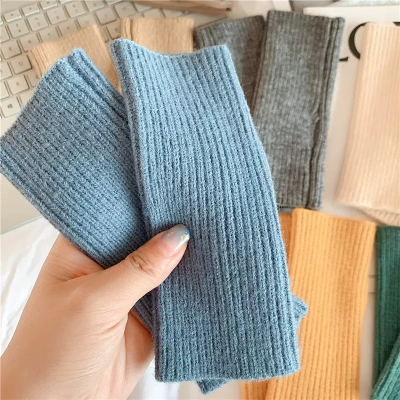 Winter Women Men Warm Fingerless Mitten Knitted Wool Gloves Solid Color Stretch Mittens Exposed Finger Short Cashmere Glove