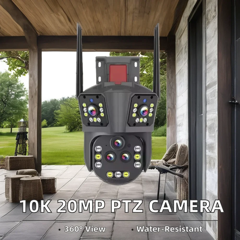 10K 20MP UHD WiFi สมาร์ทกลางแจ้งการติดตามอัตโนมัติ PTZ ห้าเลนส์สามหน้าจอ 20X ซูมกันน้ําเชื่อมโยงกล้องรักษาความปลอดภัย