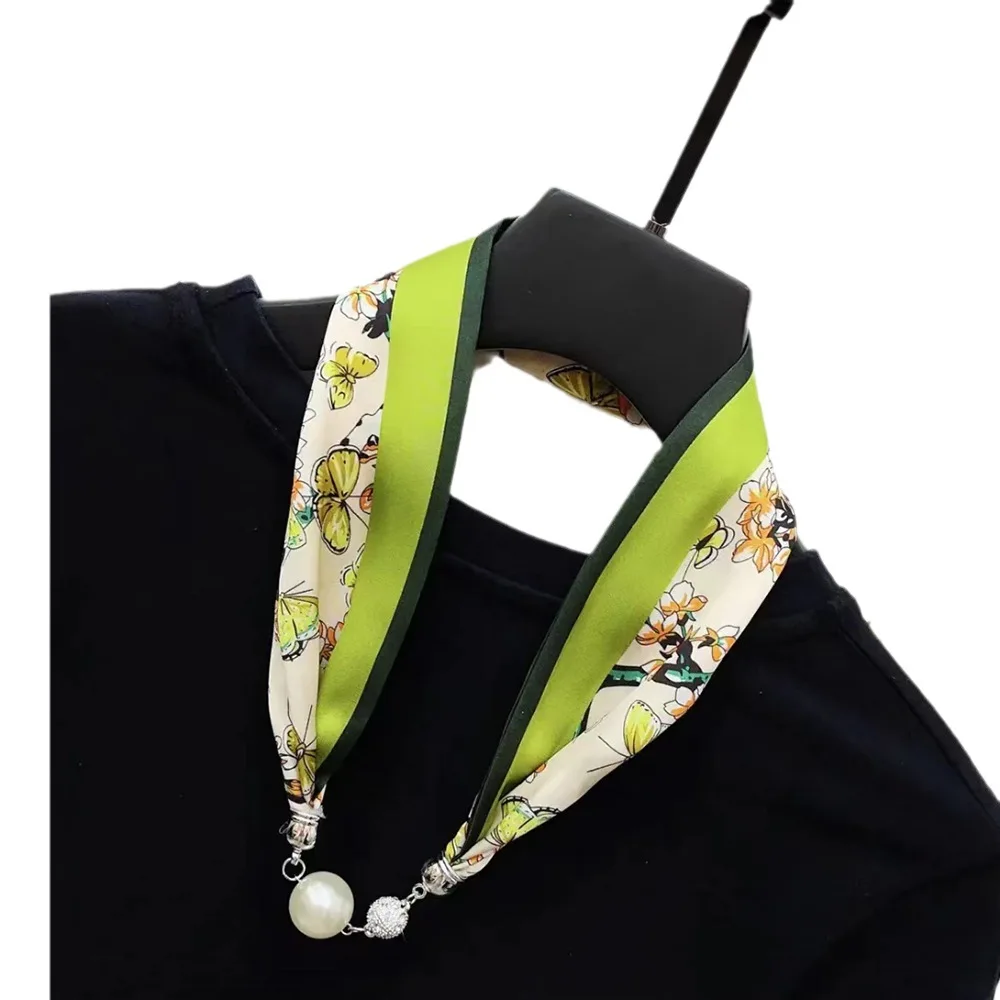 Cachecol de seda para mulheres, colar com fivela magnética pingente de proteção cervical para primavera e outono