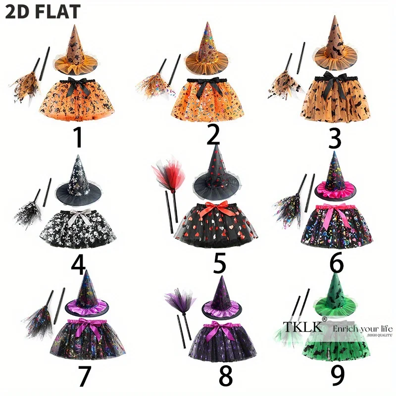 مجموعة واحدة من الأزياء والدعامة Spoktacular Creations زي ساحرة الهالوين، فستان مع قبعة ومكنسة، مجموعة ملابس الخفافيش للعب الأدوار