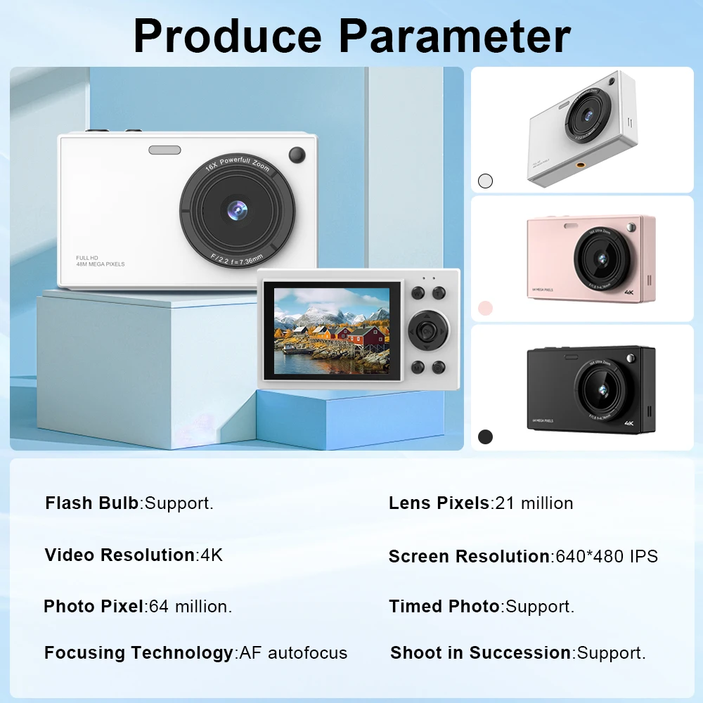 STLF Shenzhen Student Digital  with 16X Zoom 64 MP Mini Instant Capture Cheap Efficient Sensor Element CMOS 2.8 Inch