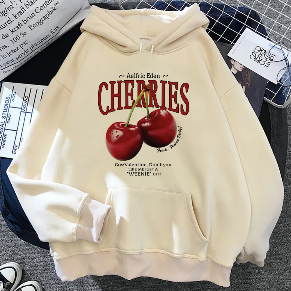 Cherry hoodie youthful funny designer patterned harajuku sweatshirts athleisure patterned casual wear modern style