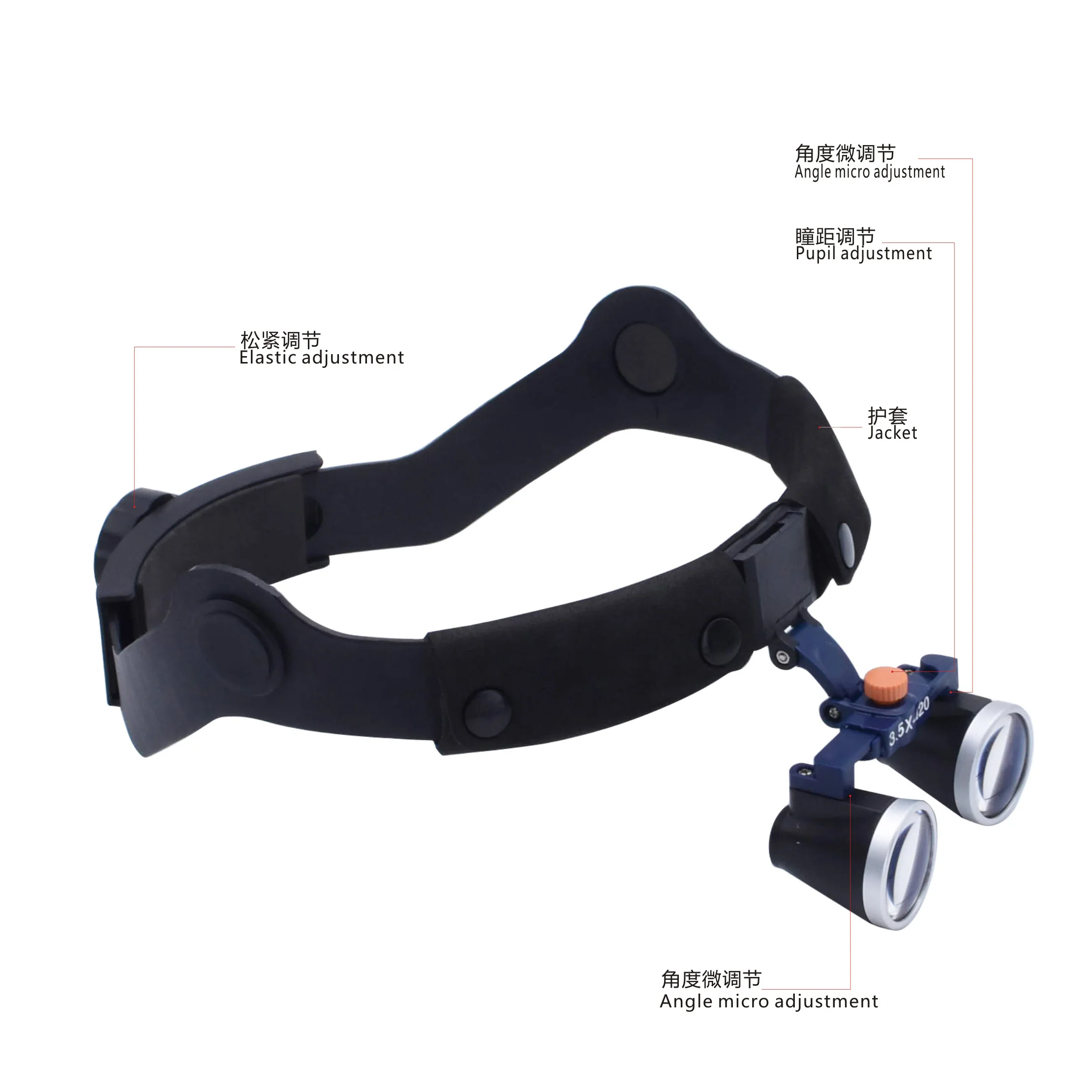 Head mounted 3.5x dental eye magnifying glass bidirectional thread  surgical magnifying glass