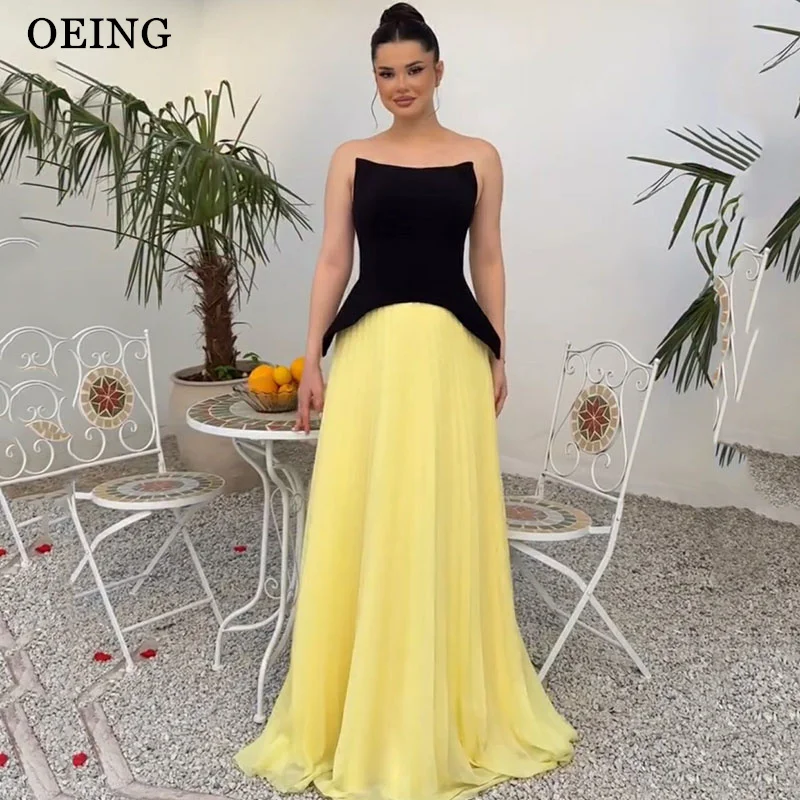 

OEING Simple A-Line Prom Dresses Strapless Draped Contrast Color Floor-Length Party Gowns فساتين سهرة Customized