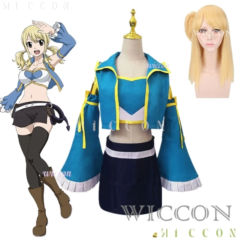Аниме Люси Хартфилия Косплей Костюм Fairy Tail Моряк Школьная Форма Лолита Юбка Парик Хэллоуин Вечеринка Наряд Платье для Женщин