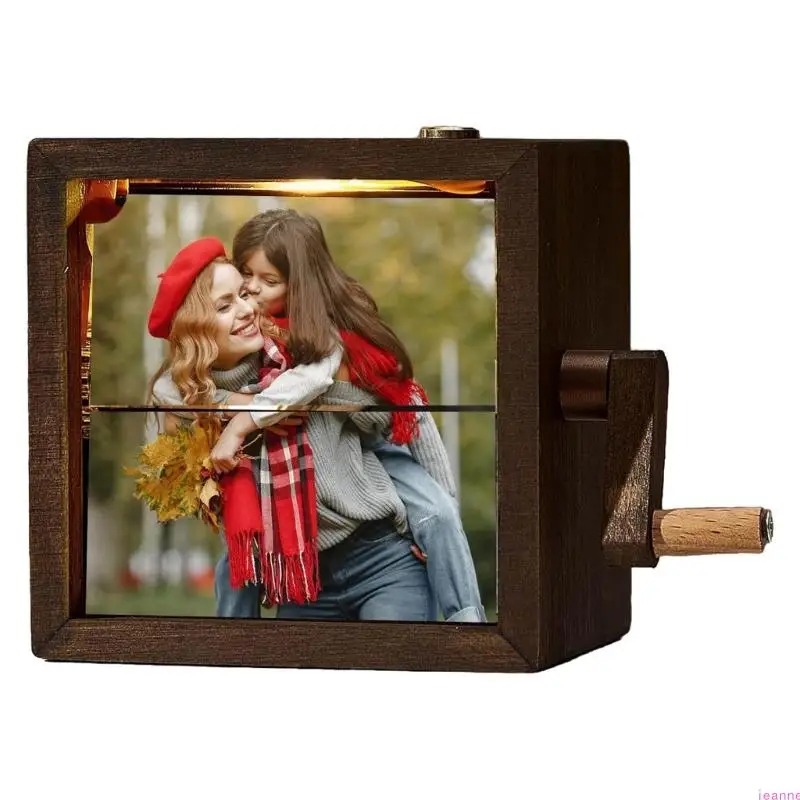 تخصيص فليب بوك عارض الصور 16 سعة الصورة دليل آلية كرنك خمر إطار الصورة الخشبية ألبوم صور هدية #5