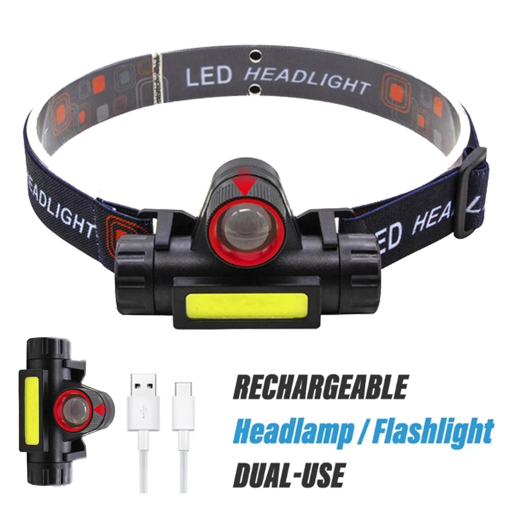 XPE+COB Headlamp Fishing Camping Headlight Built-in Battery Portable Work Light Dual Light Sources With Tail Magnet Detachable