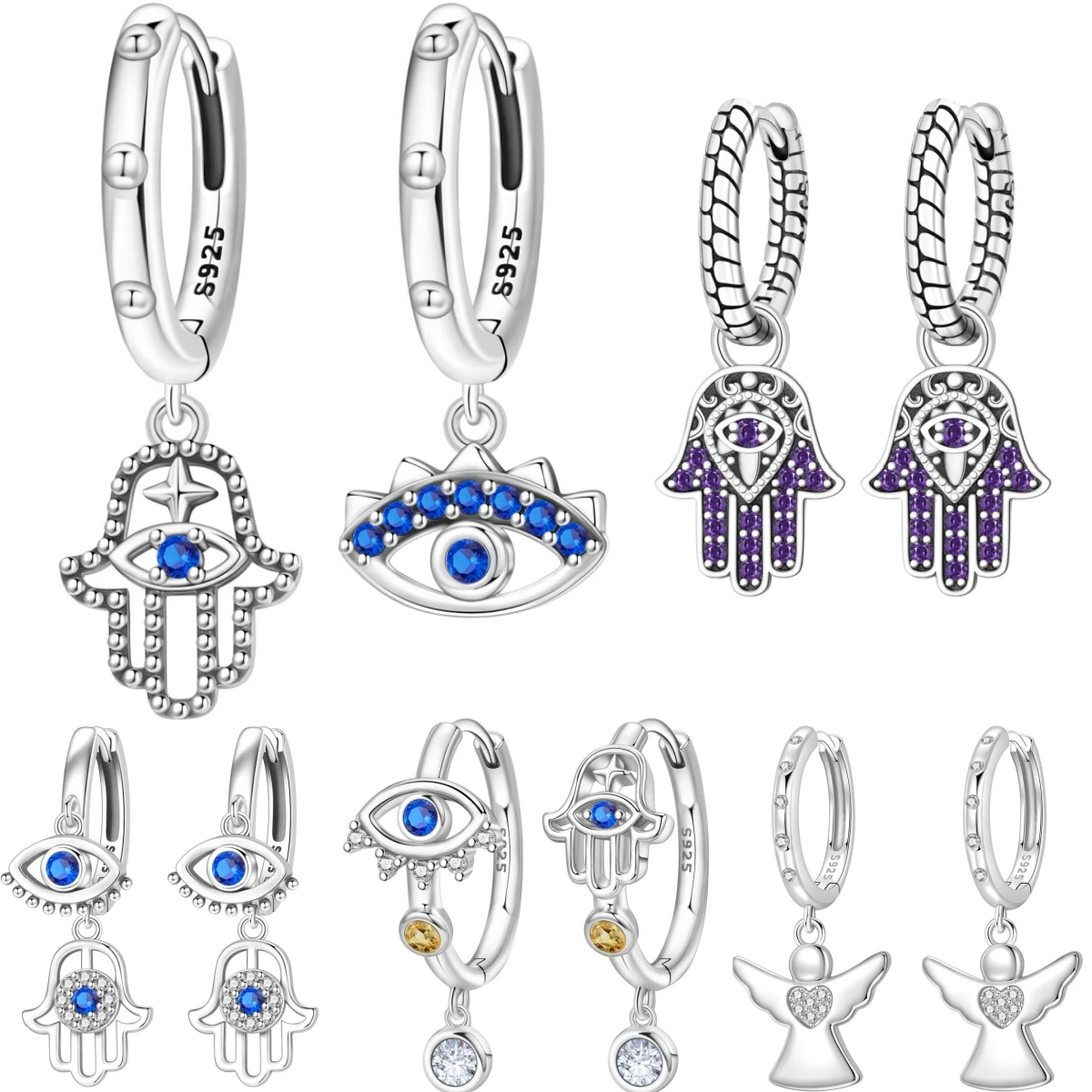 PANPOKI 925 Sterling Silber Religiöse Symbol-Serie Ohrringe Original Schmuck Hängeohrringe Schmuck Party Jubiläumsgeschenke