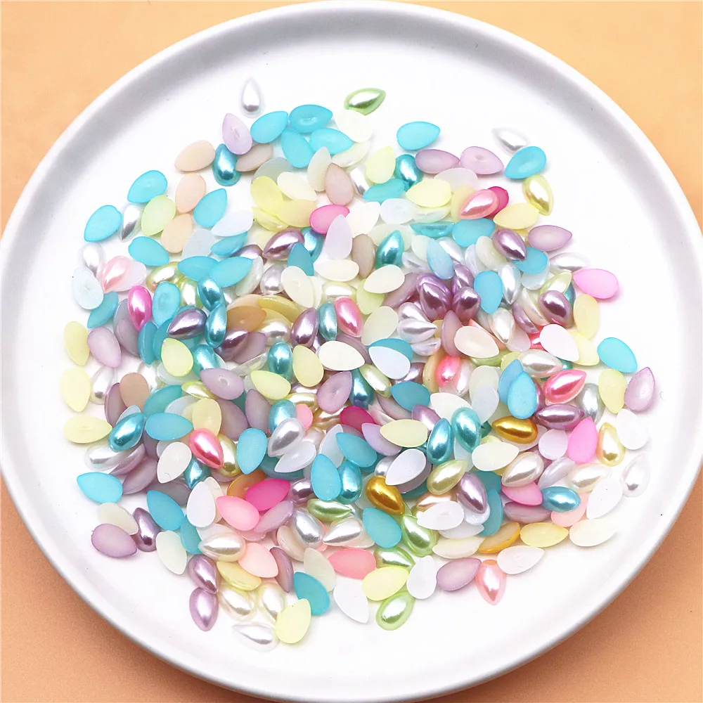 300 pcs 10*6 millimetri Colori Della Miscela ABS Imitazione a Metà Teardrop Pearl Beads FlatBack Cabochon FAI DA TE Scrapbook Craft/ nail Deco, VEG