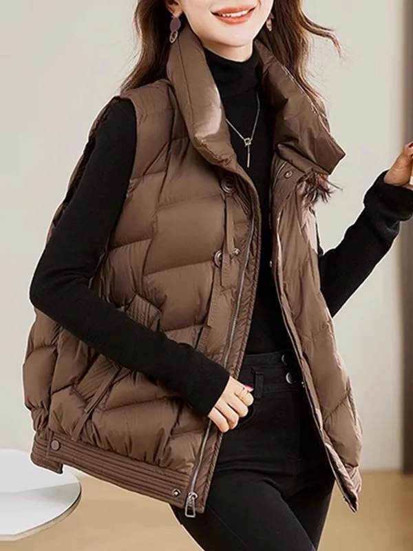 

Модный утепленный хлопковый жилет для женщин, осенне-зимняя новинка, корейский стиль, прямой крой, на пуговицах и молнии, утолщенный