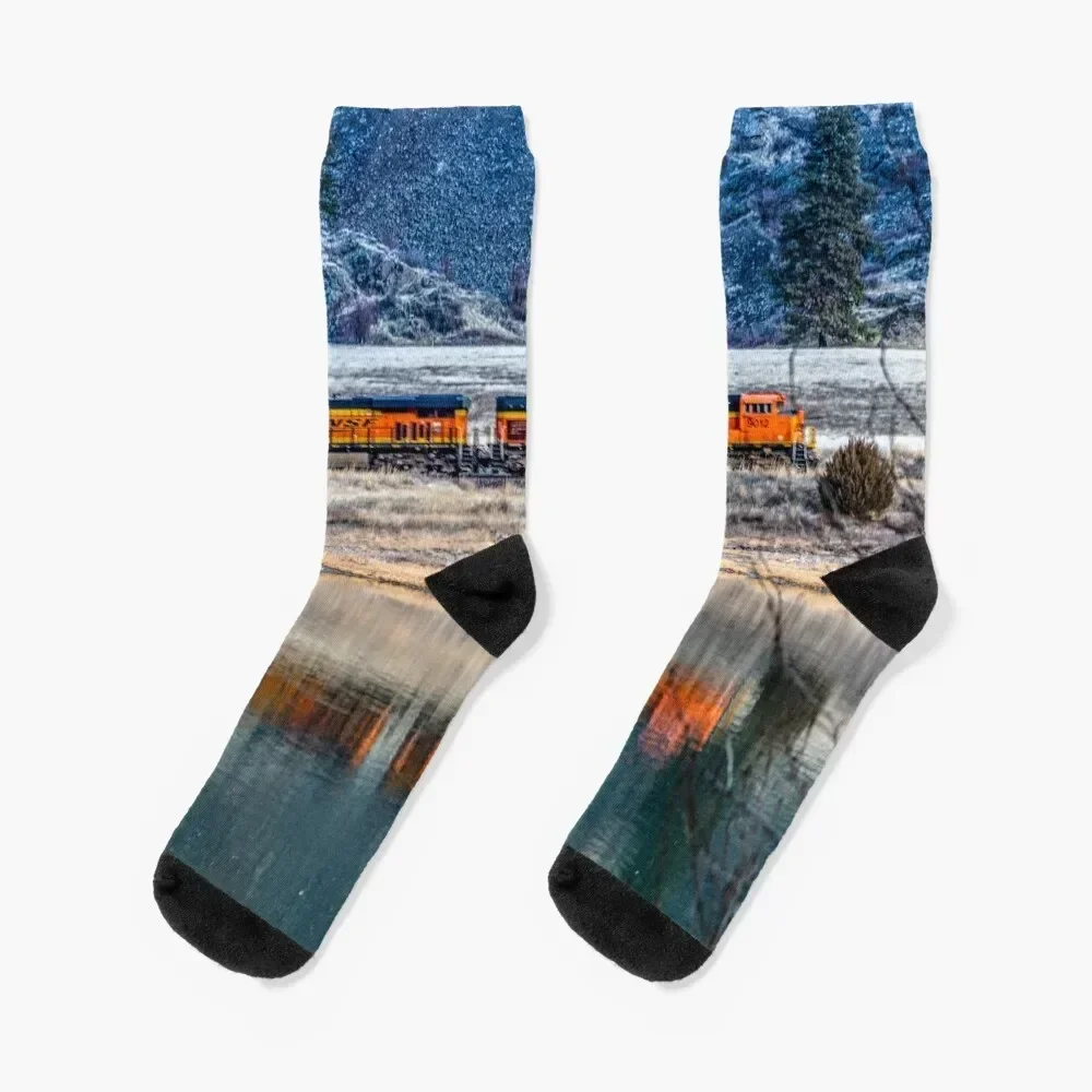 Train Reflected in the River Socks funny gifts hiphop Socks Woman Men's