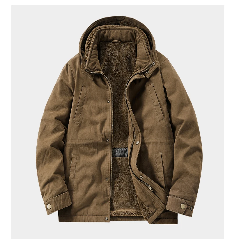 Pure Cotton Multi Pocket Workwear Windbreaker Men Mid Length Loose Jacket Middle Elderly Spring Autumn Outdoor Wind Resistant