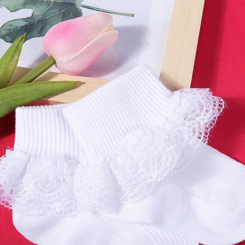 Newborn Baby Girl Socks Cotton Lace Ruffle Socks Cute Eyelet Frilly Baptism Ankle Dress Socks Birthday Party