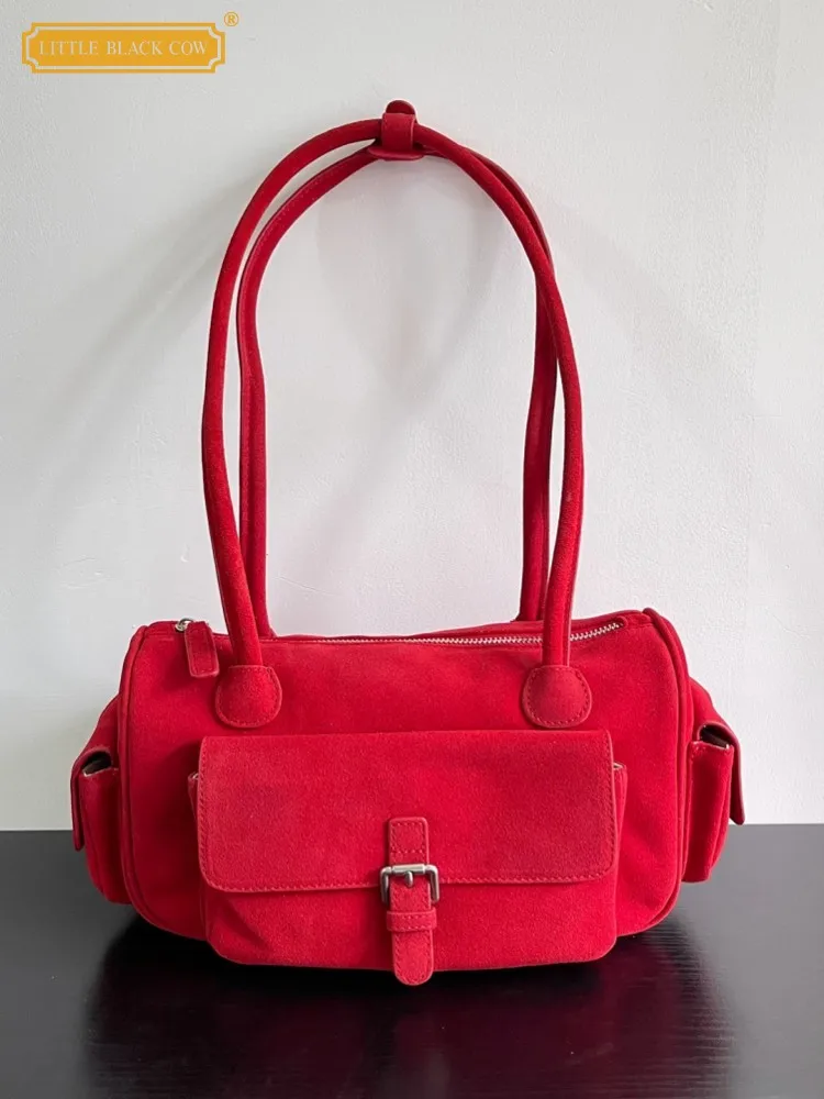 

Новая женская офисная коровья замша с несколькими карманами, женская повседневная дизайнерская универсальная ручная сумка на одно плечо, подмышками