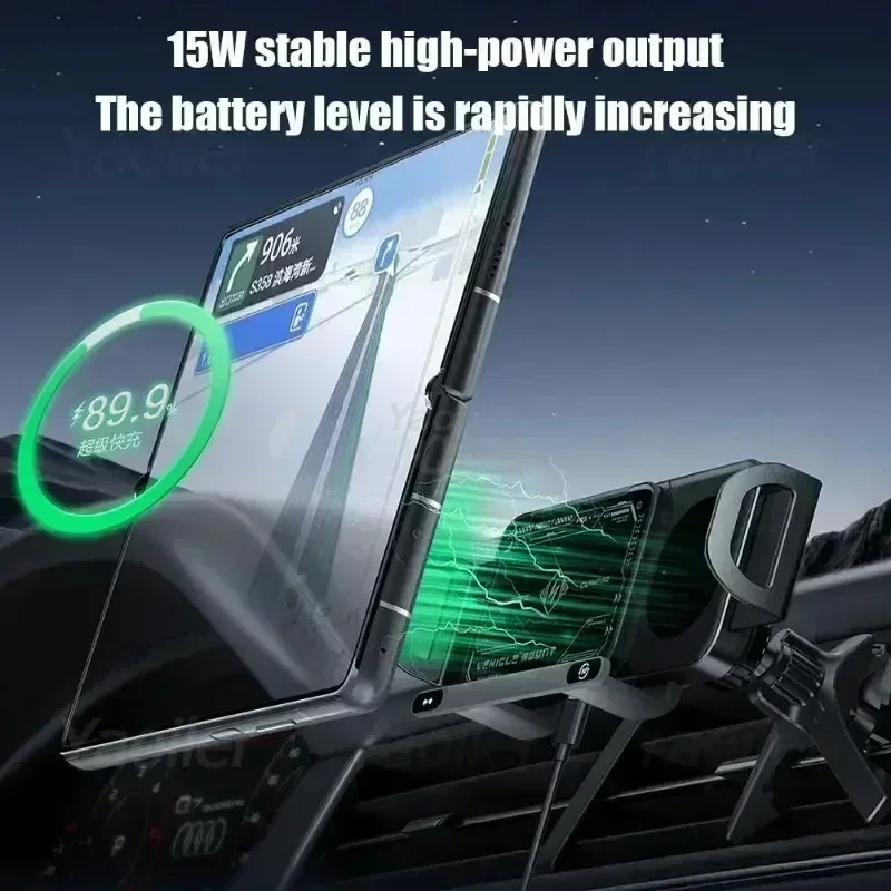 New Dual Coil Fold Screen Car Wireless Charger Dashboard Cellphone Stand For Galaxy Z Fold Fast Phone Charging Vent Mount Holder
