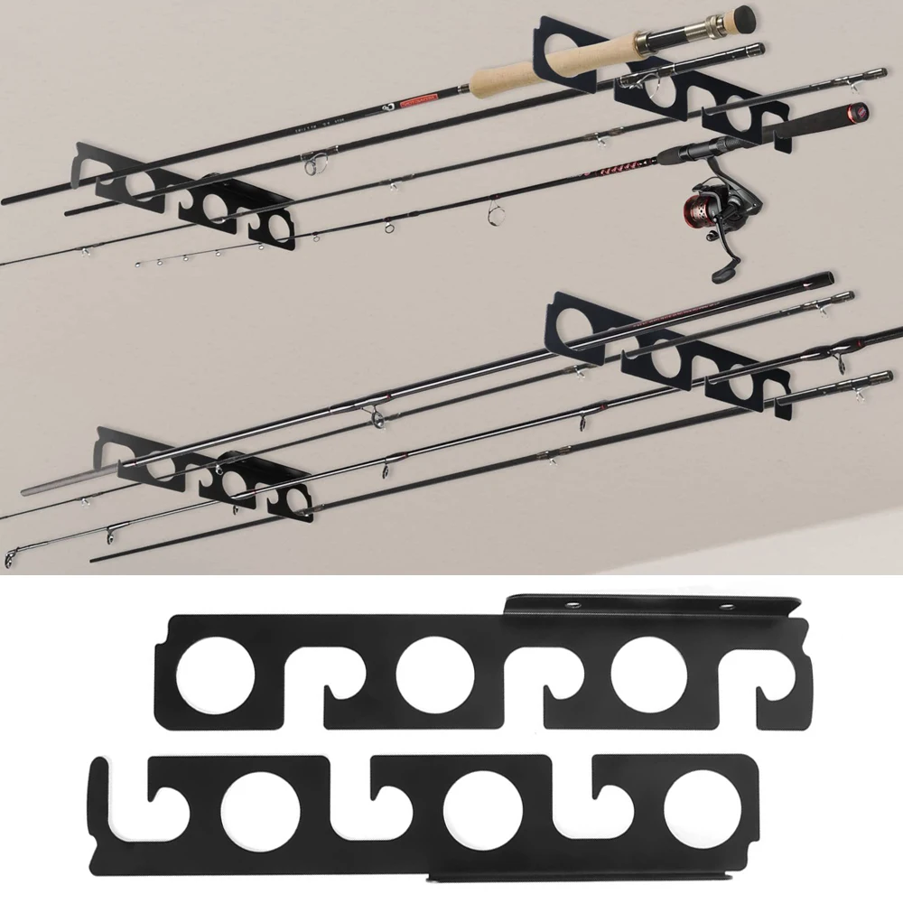 2 Pairs Fishing Rod Holders Fishing Pole Rack Storage Wall Bracket Rod Stand Tool Steels Wall-Mounted Fishing Accessories