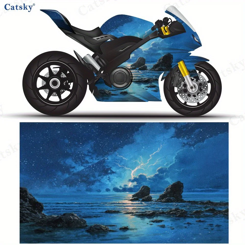 

Night Sea - Inspired Motorcycle Self-Adhesive PVC Vinyl Wraps Sticker, Good-Looking, Durable and Waterproof, No Bubble Design, W