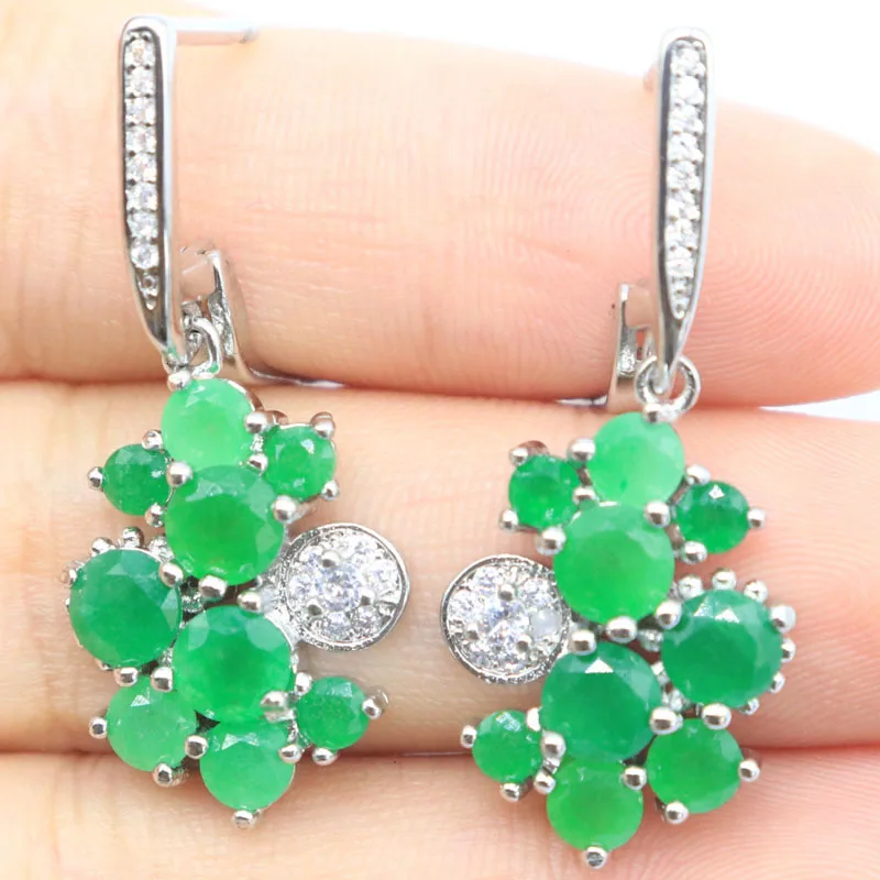

36x15mm Hot Selling Real Green Emerald White Cz Dating Women Silver Earrings