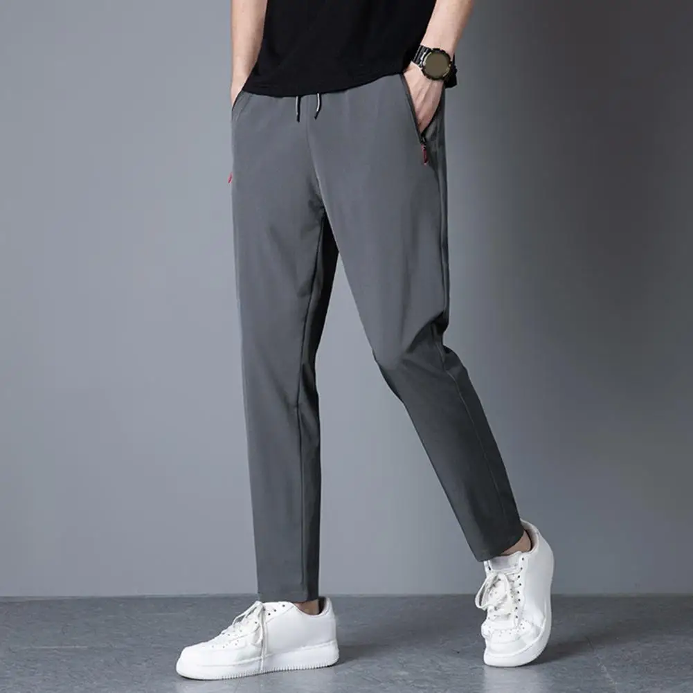 

Men Trousers Solid Color Pants Men's Loose Fit Stretchy Drawstring Sweatpants for Gym Training Jogging Soft Breathable Ninth