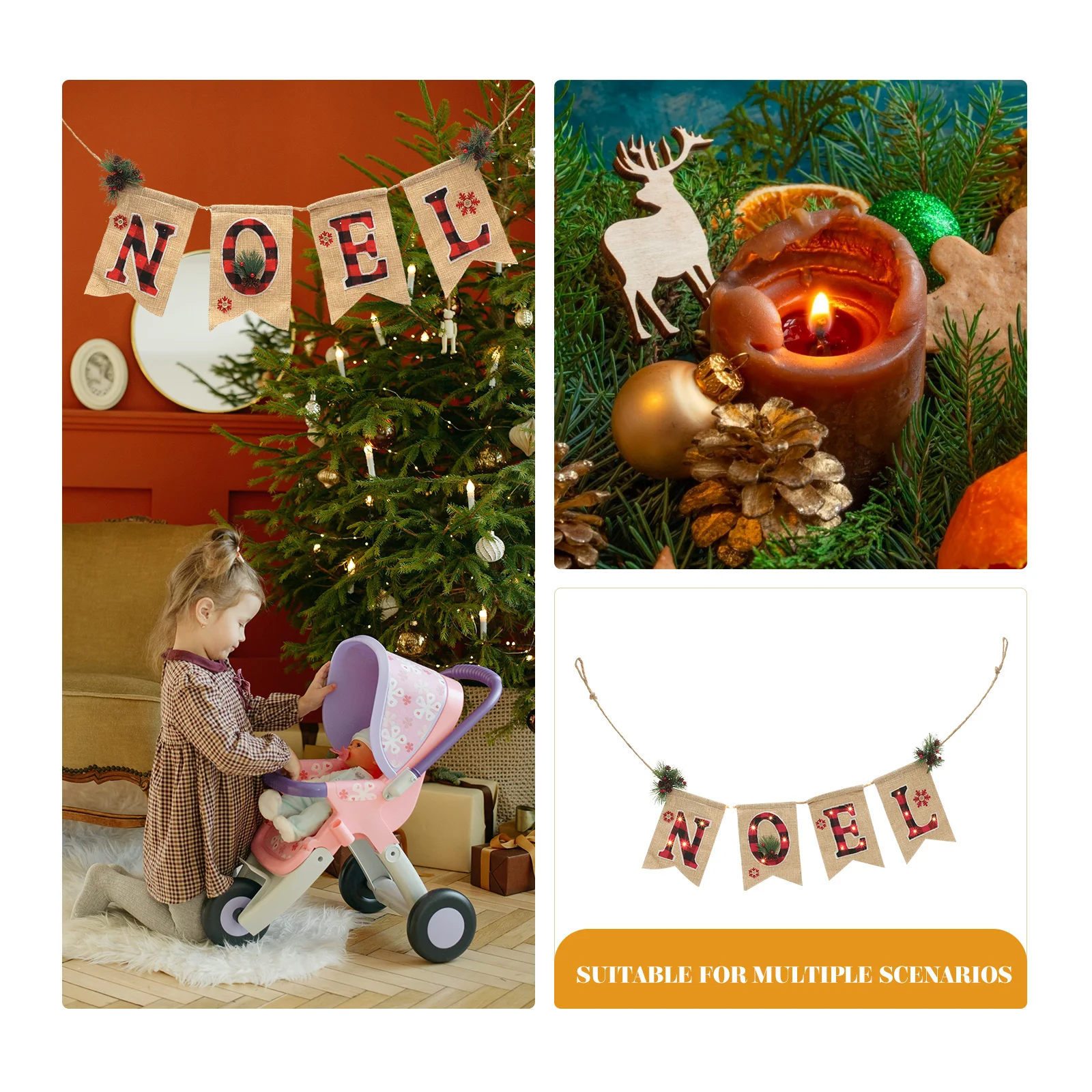 

Glowing Christmas Bunting Linen Banner Xmas Party Decor Indoor Outdoor Christmas Banner with Light Party String Flag