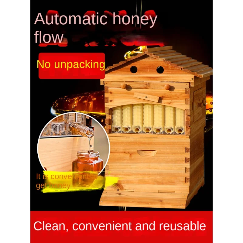 Self-Flow Bee Hives Fir Boiling Wax Beekeeping Full Set Double-Layer High Box Automatic Honey Flow Device Bee Tools