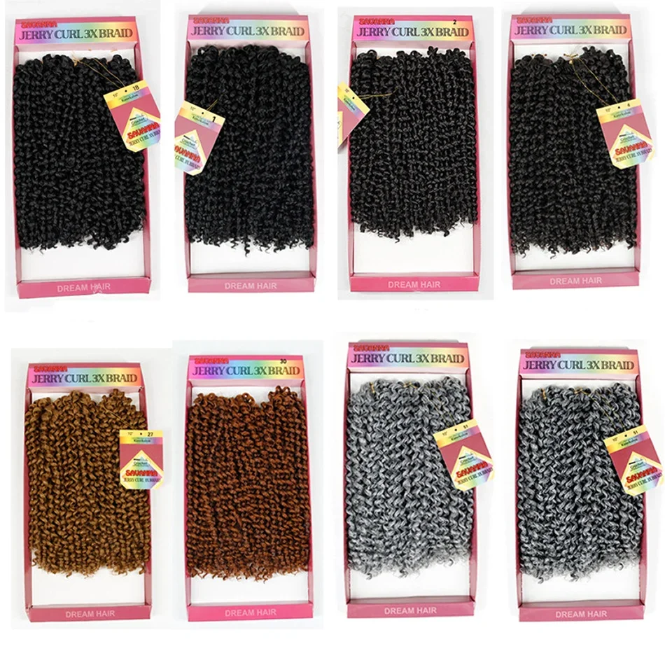 

Qp hair jerry curly 3x braid Hair Extensions Black Brown Burgundy Ombre Crochet Braids Synthetic Braiding Hair 10 inch